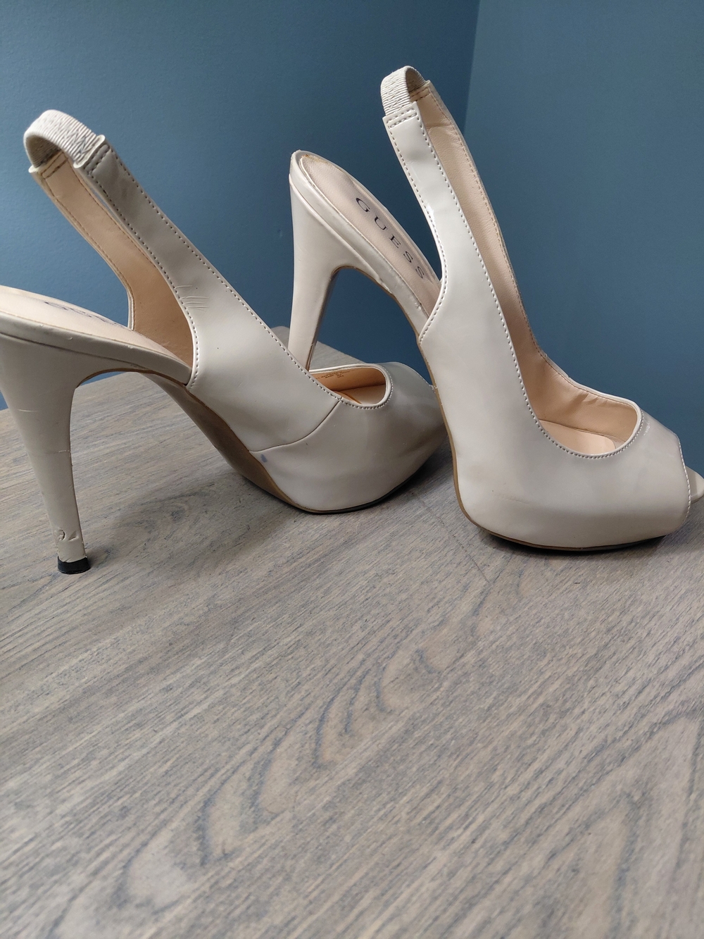 Guess Women's Cream Peep-Toe Slingback Heels